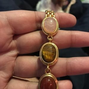 Vintage Gemstone Scarab Goldtone Bracelet